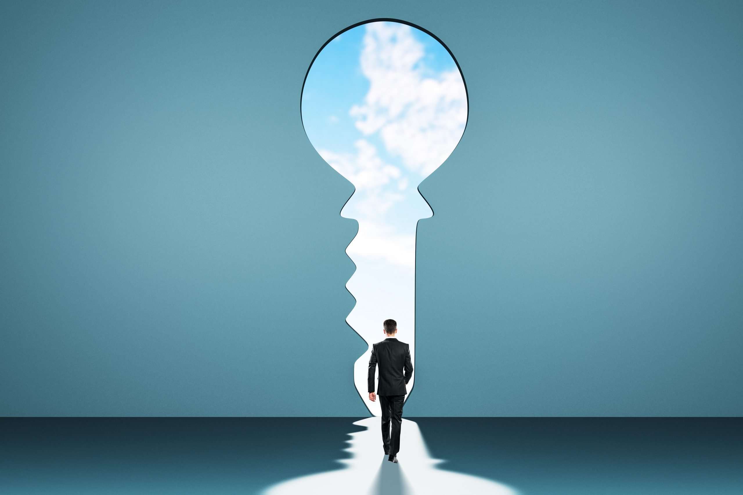 man in key hole