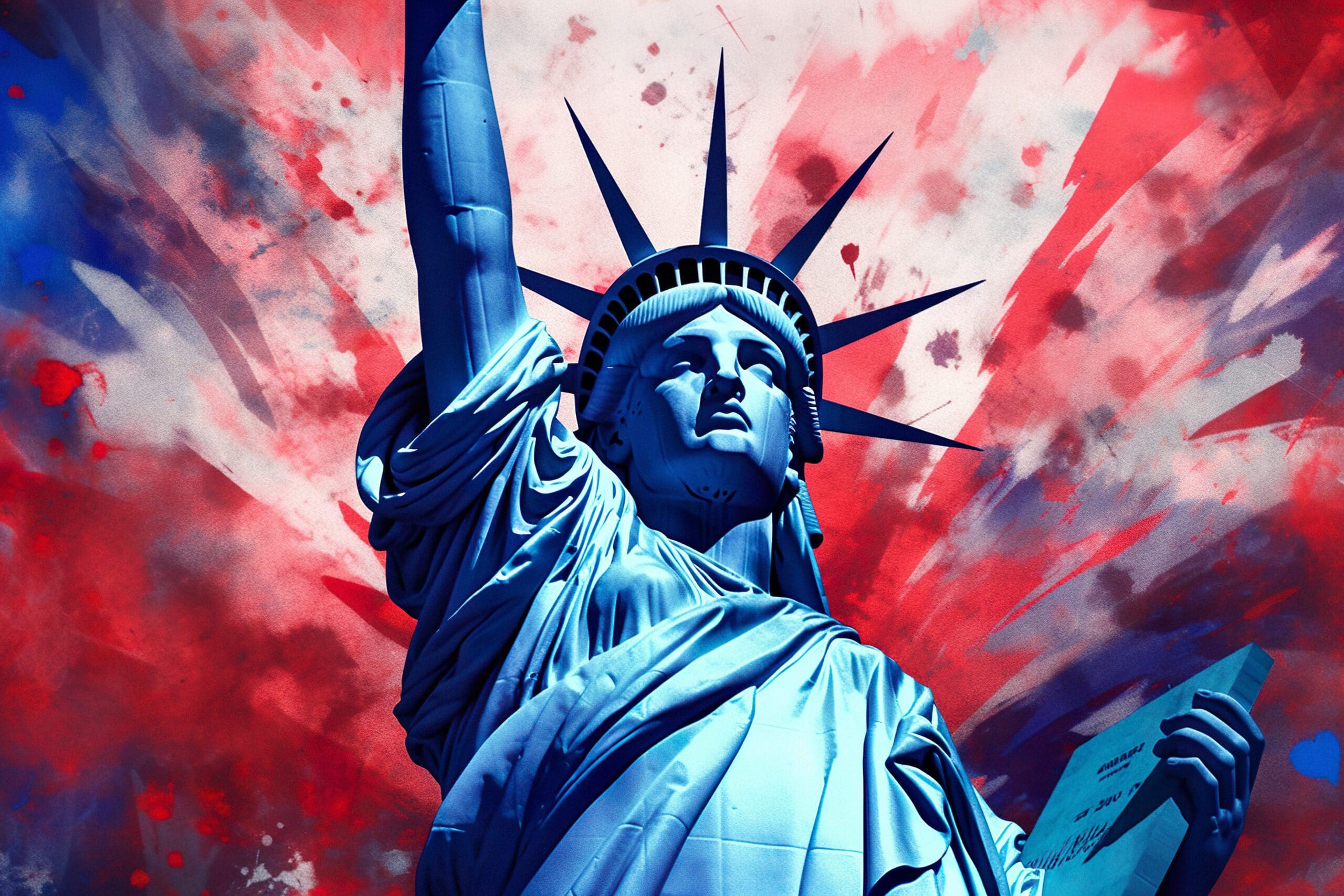 Illustration of Statue of Liberty in colors of usa flag