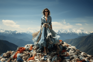 Woman on a pile of fashion waste Latin Biz Today