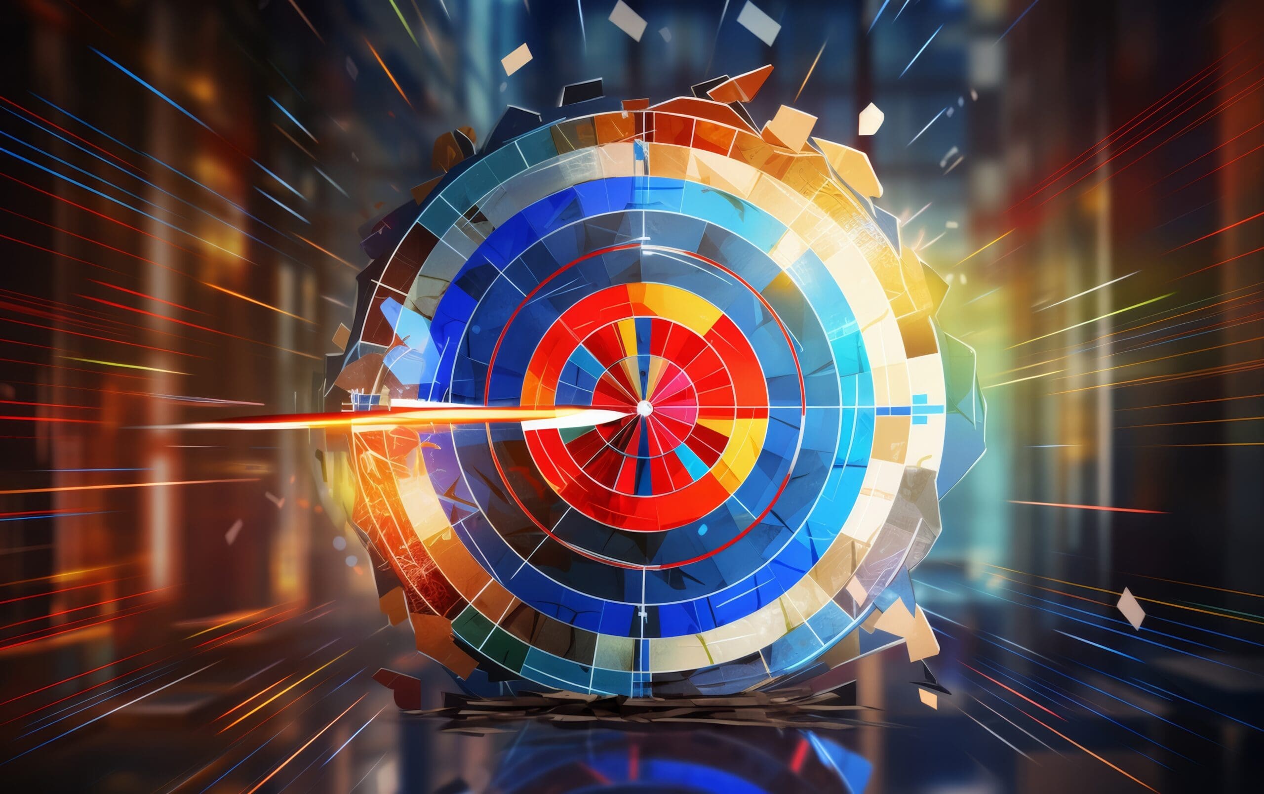 an abstract target background, where a dart pierces the bullseye, symbolizing success and the fulfillment of business goals.